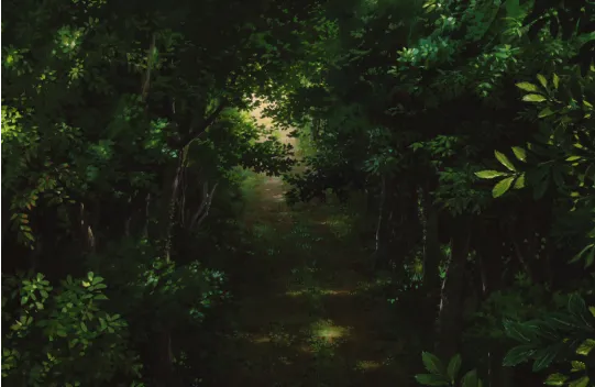 A passage through a forest in Spirited Away