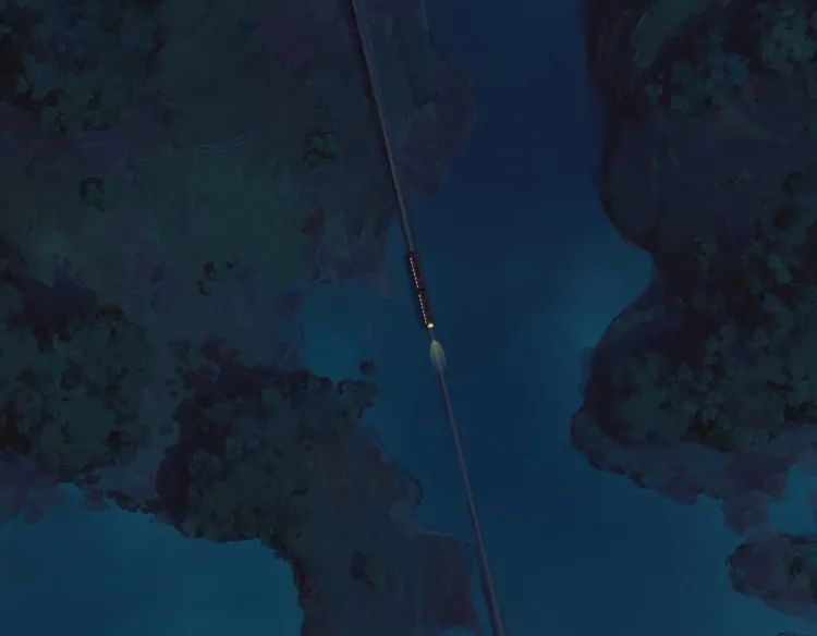 The train seen from the sky in Spirited Away